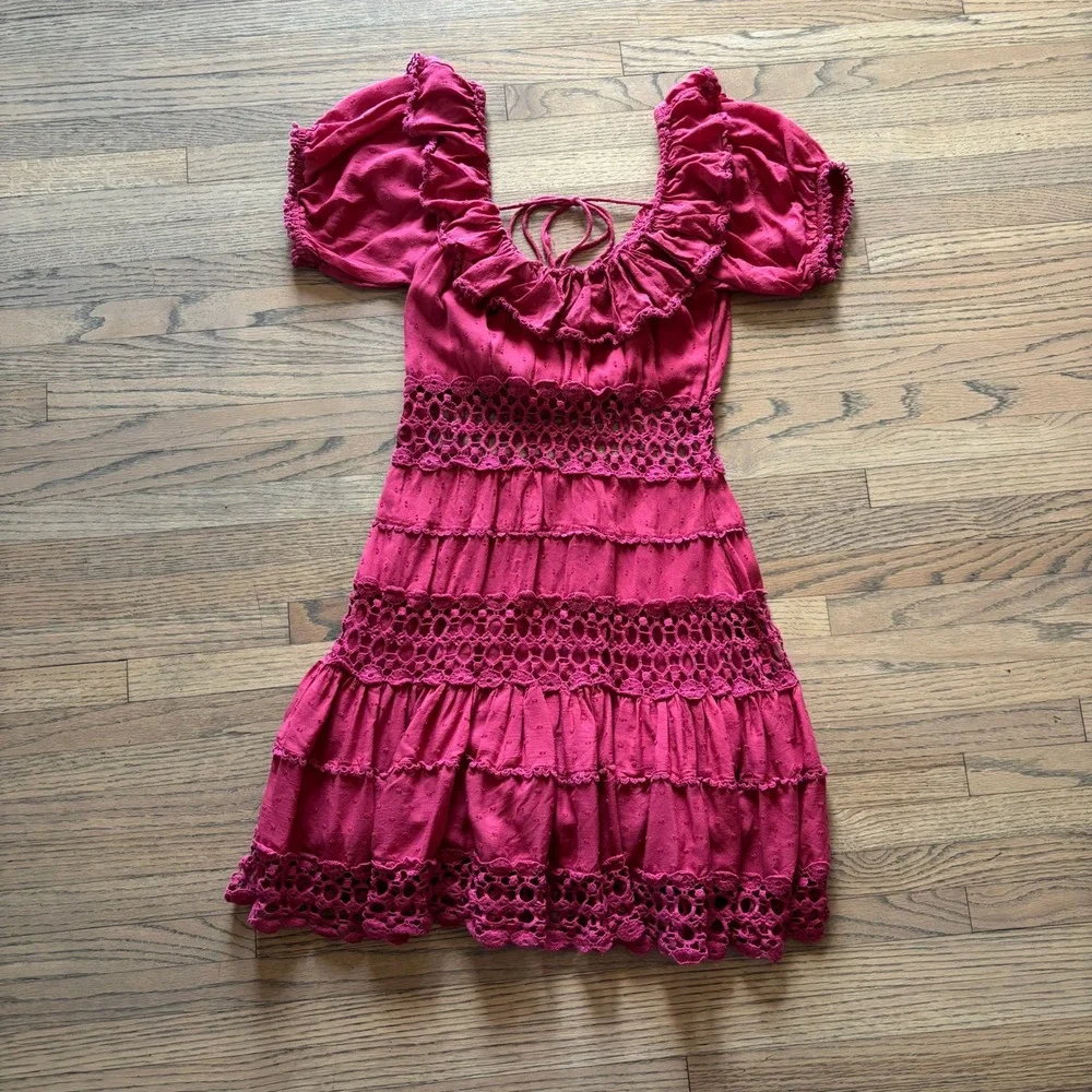Free People Cruel Intentions Mini Dress Raspberry Peasant Ruffle Boho Womens 4 - Picture 8 of 8